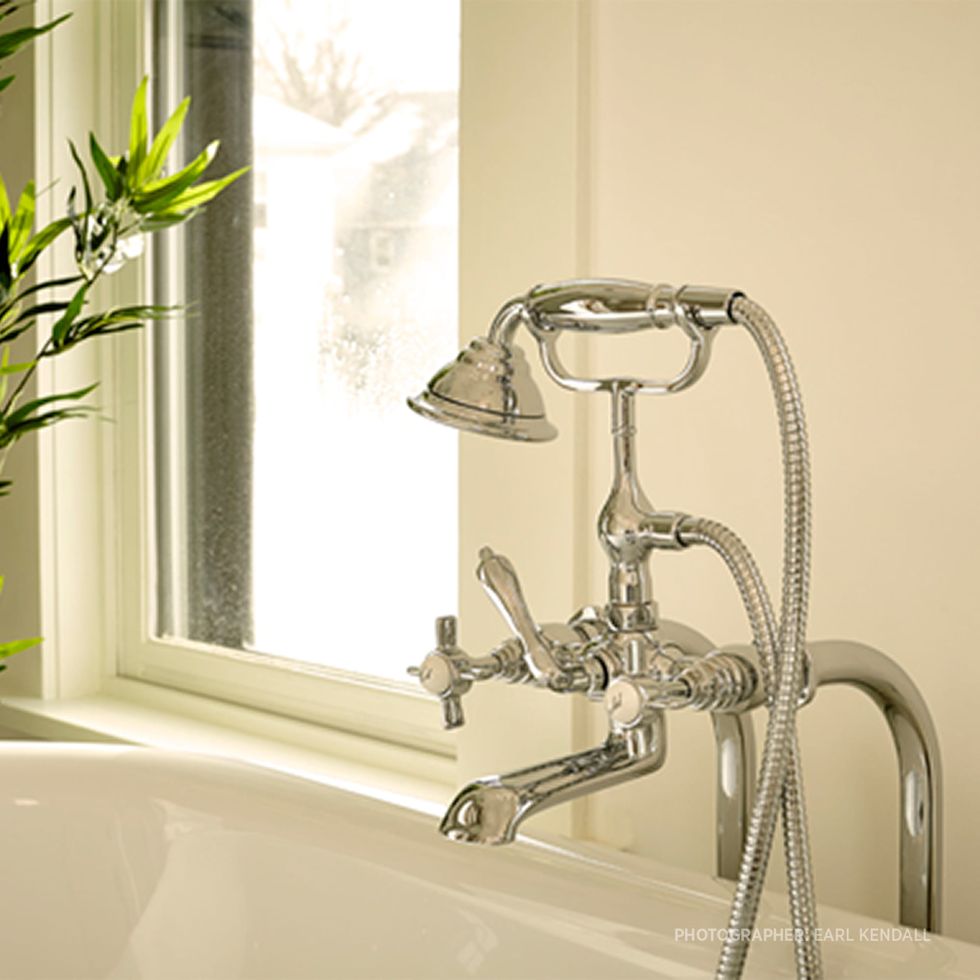 Traditional Floor Mount Tub Faucet with Ashbee Cross Handles